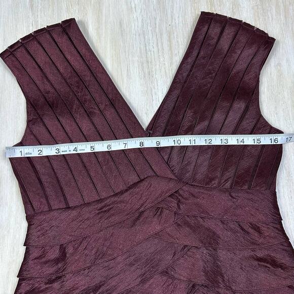 Adrianna Papell Taffeta Shutter Iridescent V-Neck Pleated Ruffle Sheath Dress 6 - Picture 11 of 16